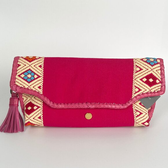 New Anthropologie Clutch Purse Woven Boho Tassel Bohemian Coastal Cowgirl Hippie - Picture 8 of 8